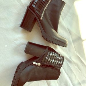 Circus Black Leather Booties w/ weaved detail sz 8
